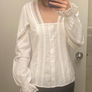 The Kooples ECRU COTTON EMBROIDERED LONG-SLEEVE TOP